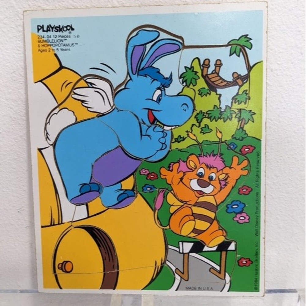 Playskool WUZZLES Bumblelion Hoppopotamus Wooden Frame Tray Puzzle, 1984